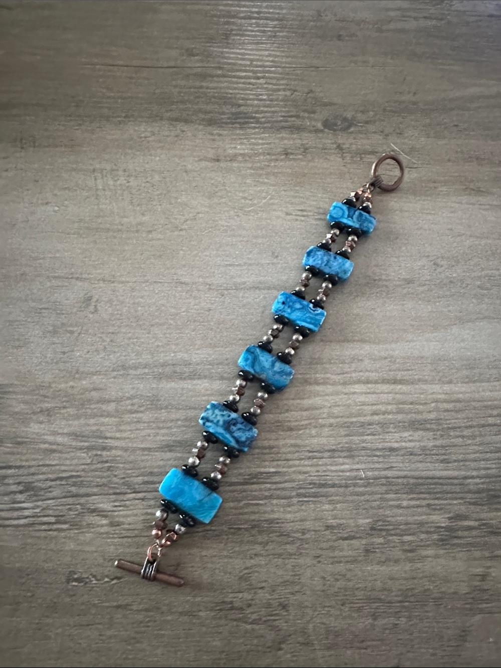 Handmade Blue Stone Link Bracelet - Women's Jewelry